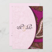 Fuscia Paisley Wedding Invitation Kaart (Voorkant / Achterkant)