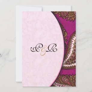 Fuscia Paisley Wedding Invitation Kaart
