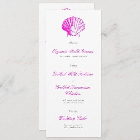 Fuscia Roze Schelp Trouwreceptie Diner Menu Kaart (Voorkant / Achterkant)