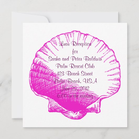 Fuscia Sea Shell Luau Réception Invitation (Dos)
