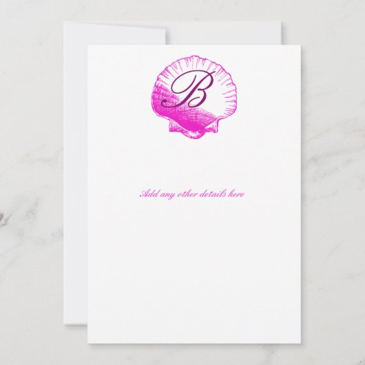 Fuscia Sea Shells Weddenschap Kaart (Achterkant)