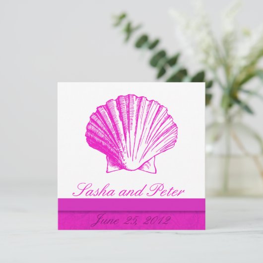 Fuscia Shell Beach Wedding Invitations (Debout devant)