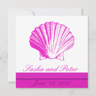 Fuscia Shell Beach Wedding Invitations
