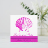 Fuscia Shell Beach Wedding Invitations Kaart (Staand voorkant)