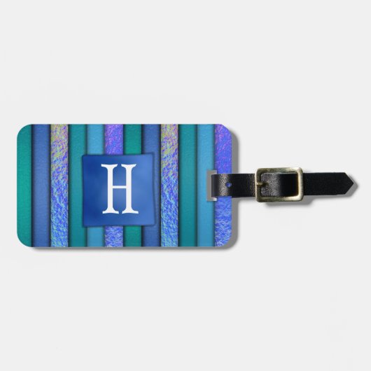 Fused Glass Look Art Monogram Blues Bagagelabel (Voorkant horizontaal)