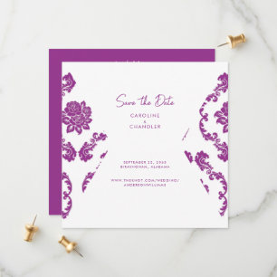 Fushia Damask foto bruiloft bewaart datum Save The Date