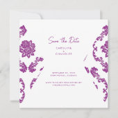 Fushia Damask foto bruiloft bewaart datum Save The Date (Voorkant)