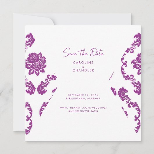 Fushia Damask foto bruiloft bewaart datum Save The Date (Voorkant)