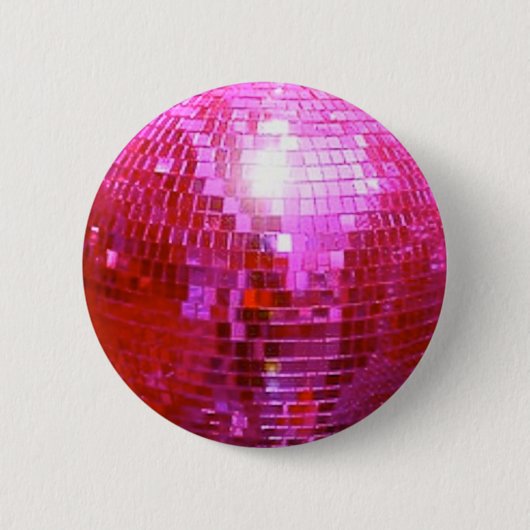 FUSHIA DISCO BALL DANCE PARTY RONDE BUTTON 5,7 CM (Voorkant)