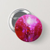 FUSHIA DISCO BALL DANCE PARTY RONDE BUTTON 5,7 CM (Voorkant /achterkant)