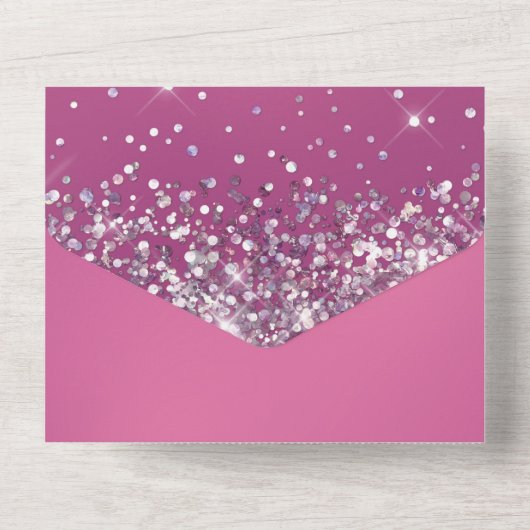 Fushia en Glitter Quinceañera All In One Uitnodiging (Achterkant)