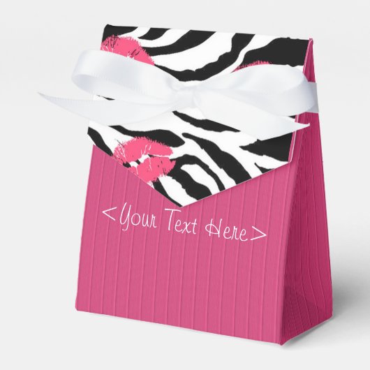 Fushia Striped Zebra and Lips Pattern Favor Box Bedankdoosjes (Voorkant Zijde)