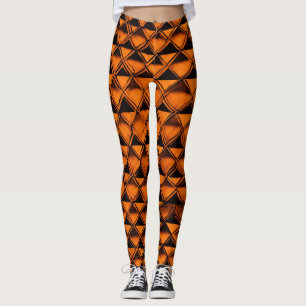 Fusion À damiers chic : Leggings orange et noirs