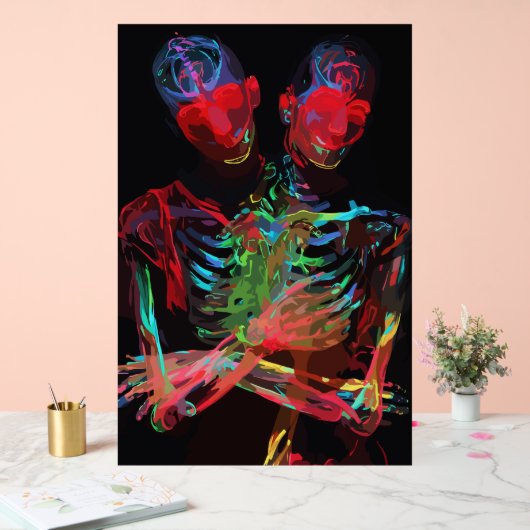 Fusion d'art avec embrassade de squelette néon (Mariage)