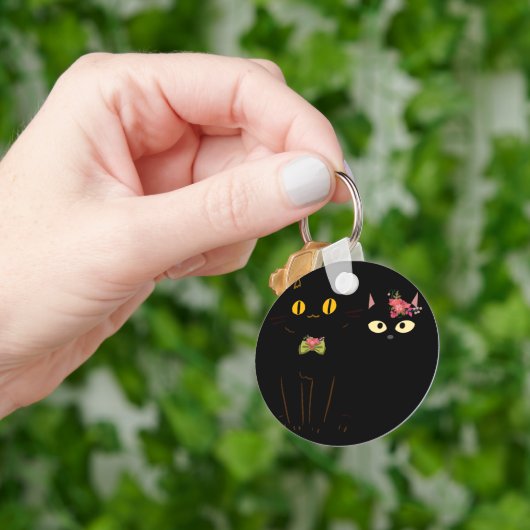 Fussy Black Cats Gele ogen Sleutelhanger (Hand)