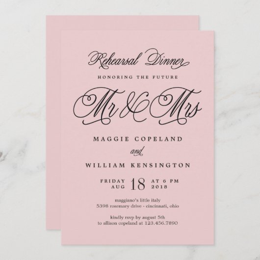 Futur Dîner de répétition M. et Mme Invitation (Devant / Derrière)