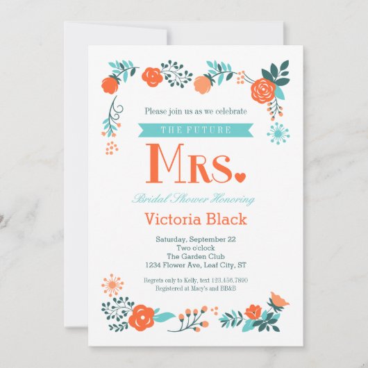 Futur Invitation de Mme Floral Bridal Shower (Devant)