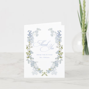 Futur Mme Elegant Blue Floral Carte de remerciemen