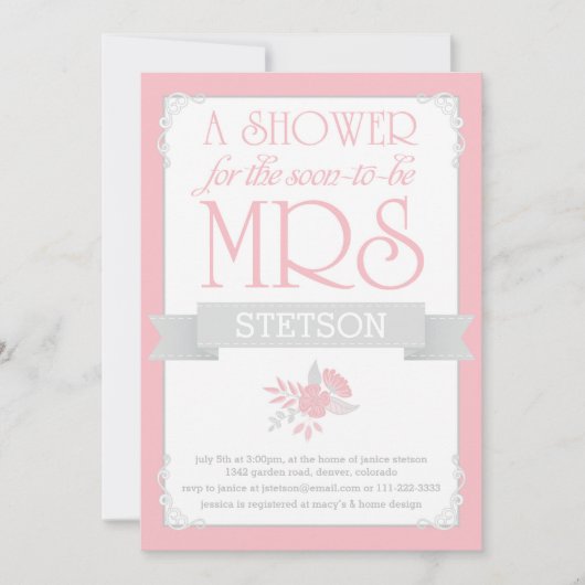 Futur Mme Fête des mariées Invitation | Gris rose  (Devant)