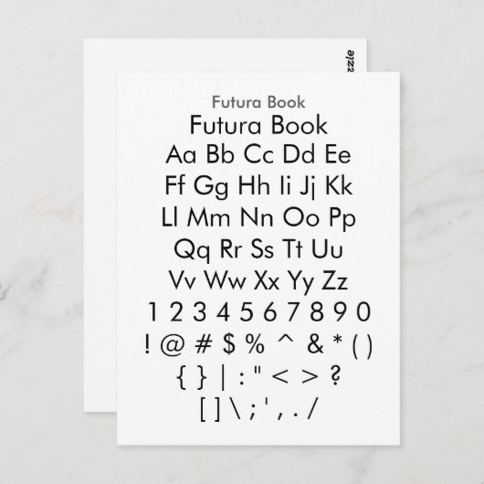 Futura Book - Zazzle Font Sampler Sheet Briefkaart (Voorkant / Achterkant)