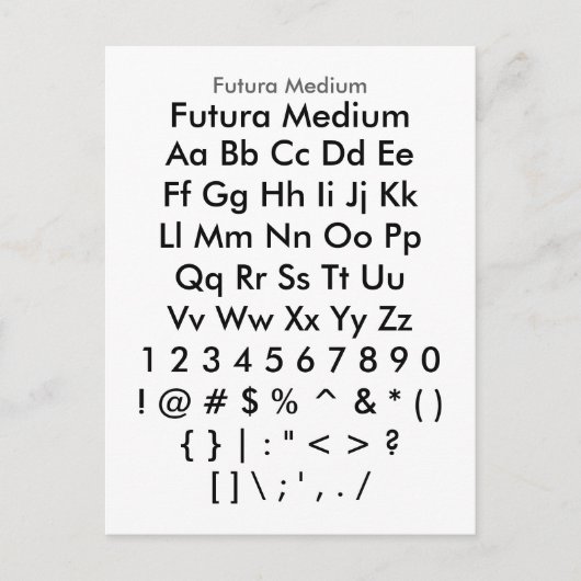Futura Medium - Zazzle Font Sampler Blad Briefkaart (Voorkant)