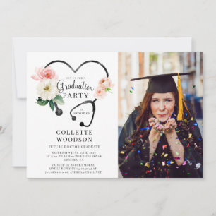 Future Doctor Afstudeerder Party Foto Bloemen Stet Kaart