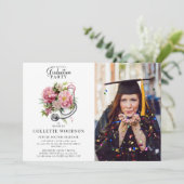 Future Doctor Floral Stethoscoop Foto Afstuderen Kaart (Staand voorkant)