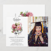 Future Doctor Floral Stethoscoop Foto Afstuderen Kaart (Voorkant / Achterkant)