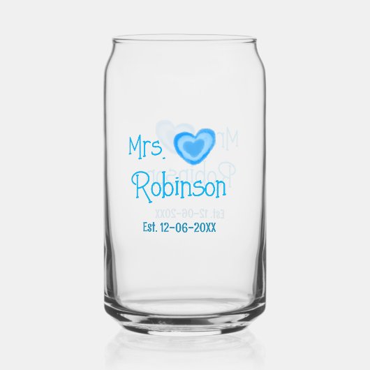 Future mariée Mme ajouter nom date bleu cœur aquar (Recto)