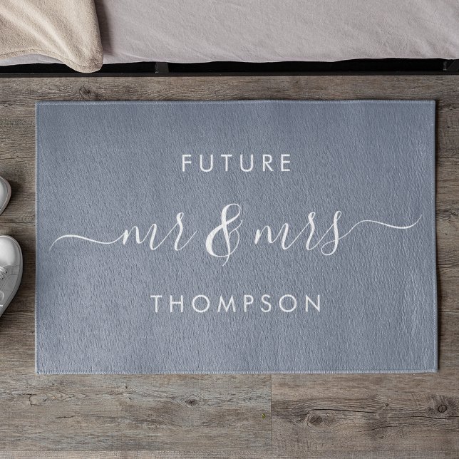 Future Mr en Mrs Hand Modern Script Dusty Blue Deurmat (Creator heeft geüpload)