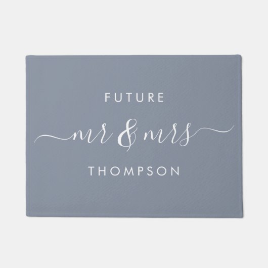 Future Mr en Mrs Hand Modern Script Dusty Blue Deurmat (Voorkant)