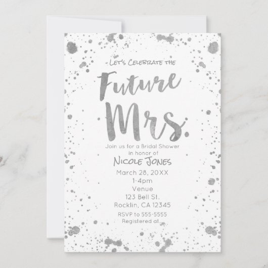 FUTURE MRS. Invitation Silver White Bridal Shower (Devant)