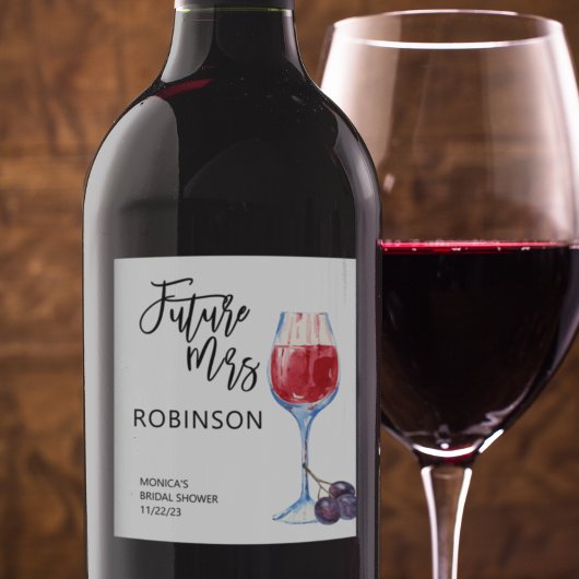 Future Mrs Name Wine Waterverf Bridal Wijn Etiket