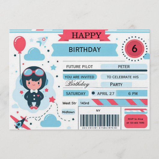 Future Pilot Airplane Boarding Pass Birthday Kaart (Voorkant)