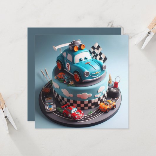 FUTURE RACE AUTO CHAMP KINDEREN VERJAARDAGSTAART KAART (Voorkant / Achterkant in situ)