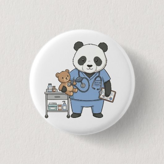 Future RN Panda: Adorable Medical Student  Ronde Button 3,2 Cm (Voorkant)