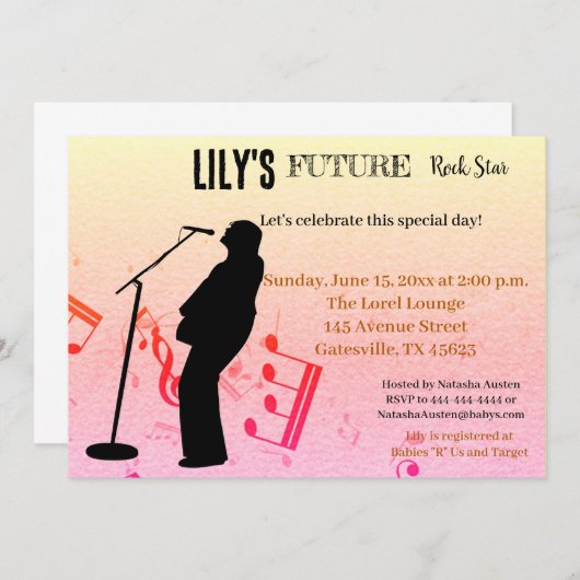Future Rock Star Baby shower Uitnodiging (Voorkant / Achterkant)