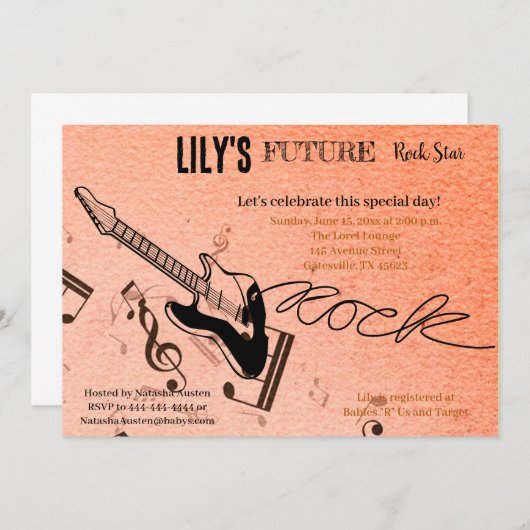 Future Rock Star Baby shower Uitnodiging (Voorkant / Achterkant)