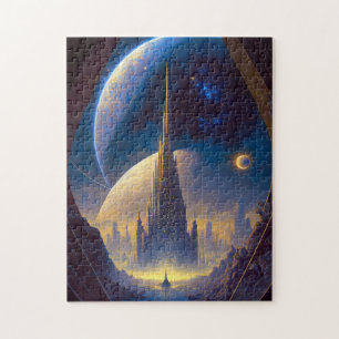 Future Space City Sci-Fi Art Jigzaag Puzzle Legpuzzel