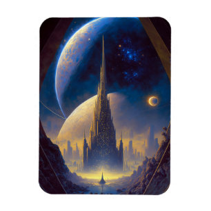 Future Space City Sci-Fi Art Magnet Magneet