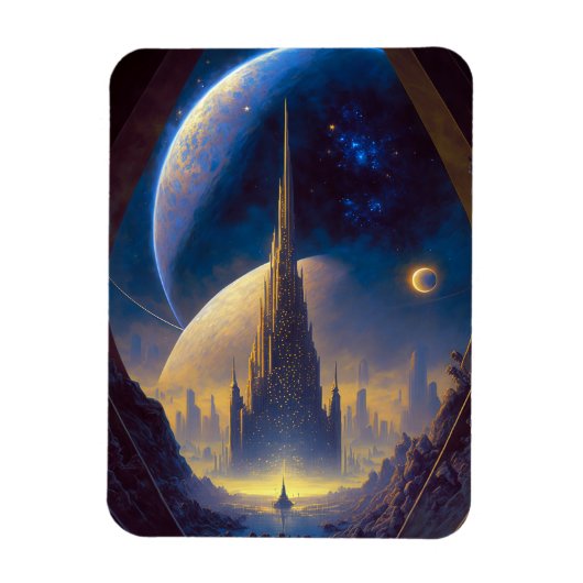 Future Space City Sci-Fi Art Magnet Magneet (Verticaal)