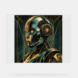Futuristic Android Art Print | Retro Art Deco Cybe Acryl Bord
