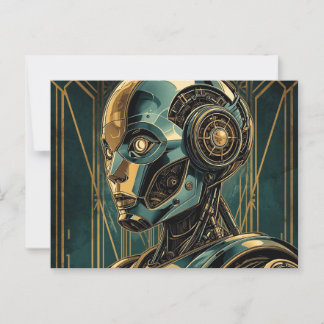 Futuristic Android Art Print Retro Art Deco Cyber Briefkaart