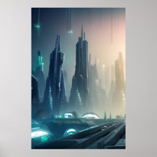 Futuristic City-Poster met digitale kunst #010 Poster