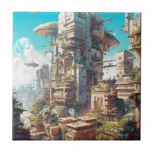 Futuristic City Science Fiction Art Tegeltje