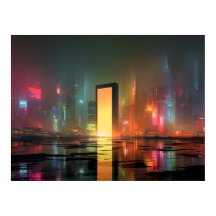 Futuristic Cityscape with Neon Reflections