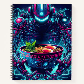 Futuristic Cyberpunk Robot Neon Food Ramen Notitieboek
