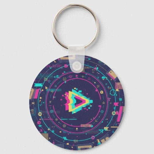 Futuristic Digital Play Button Abstract design  Sleutelhanger (Voorkant)