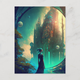 Futuristic Fantasy Castle Landscape Briefkaart