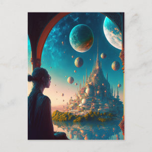 Futuristic Fantasy Castle Landscape Briefkaart